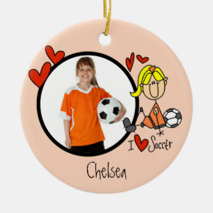 Girls Stick Figure Soccer Photo Ornament