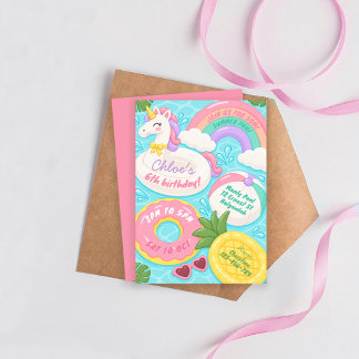 Girls Summer Pool Party Birthday Invitation