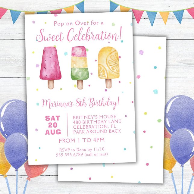 Girls Summer Popsicle Birthday Party Invitation (Creator Uploaded)
