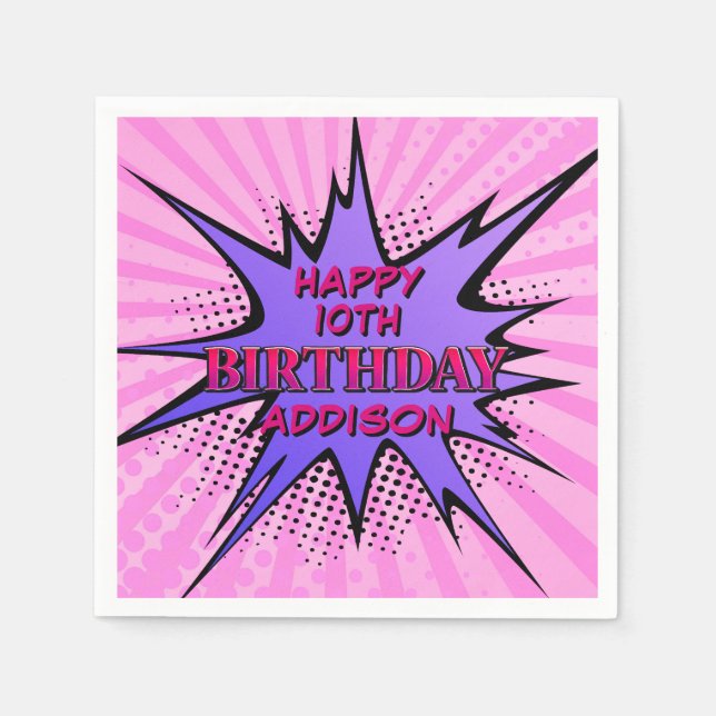 Girls' Superhero Birthday Napkin (Front)