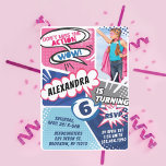 Girl's Superhero Comic Photo Birthday Invitation<br><div class="desc">Superhero comic book inspired girl's photo birthday party invitation designed to look like a bold, colourful comic book. Bold speech bubbles are placed around the invitation with comic styled words and text to create the comic book vibe. The invitation is divided into different colourful sections of pink, blue, light blue...</div>