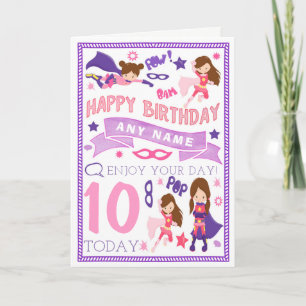 Girls Superhero Personalised Birthday Card