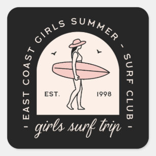 Girls surf trip surfing besties squad matching square sticker