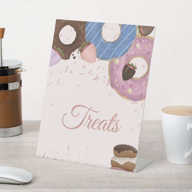 Girls Sweet Doughnut Pastel Treats Birthday Pedestal Sign (In SItu)