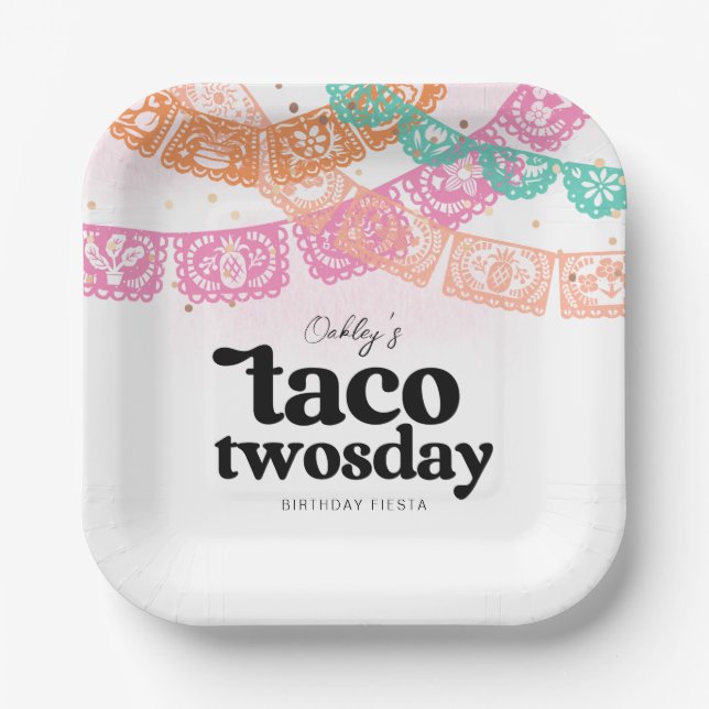 Girl's Taco Twosday Party Plates (Front)