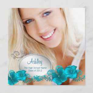 Girls Teal Blue Photo Graduation Announcements