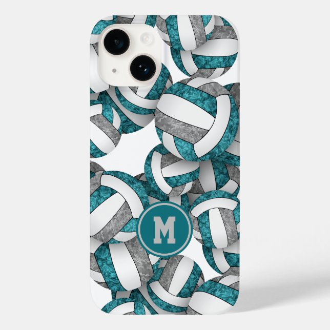 Girls teal grey team colours volleyballs patterned Case-Mate iPhone case (Back)