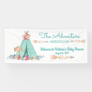 Girls TeePee Boho Tribal Baby Shower Banner