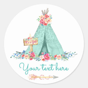Girls TeePee Boho Tribal Favour Gift Thank You Classic Round Sticker
