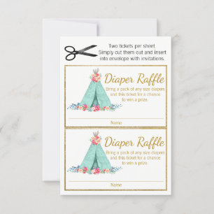 Girls TeePee Diaper Raffle Tickets