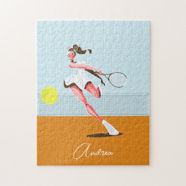 Girl's Tennis Player Cartoon Illustration & Name  Jigsaw Puzzle (Vertical)