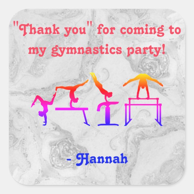 Girls "Thank you" Gymnastics Party Stickers (Front)