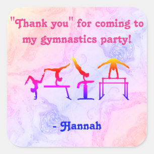 Girls "Thank you" Gymnastics Party Stickers