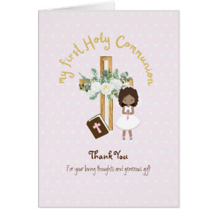 Girl's Thank You Holy Communion Card - Brown Hair