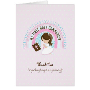 Girl's Thank You Holy Communion Card - Brunette