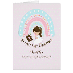 Girl's Thank You Holy Communion Card - Brunette