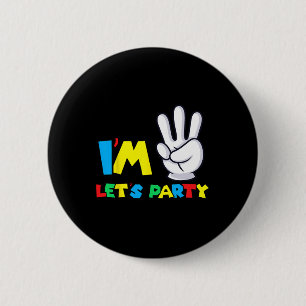 Girls Third Birthday Shirt 3rd Birthday Lets Party 2 Inch Round Button