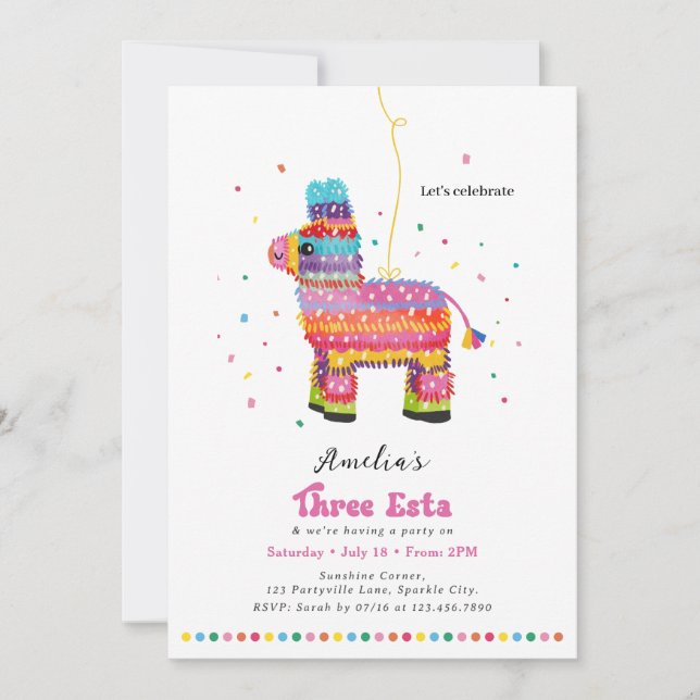 Girl's Three Esta Birthday Invitation (Front)