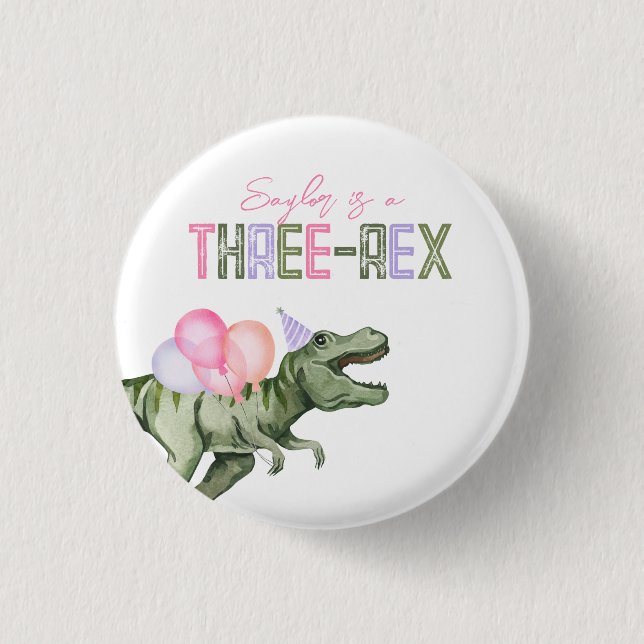 Girl's Three-Rex Party Button (Front)