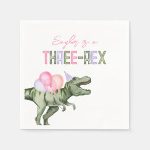 Girl's Three-Rex Party Paper Napkins