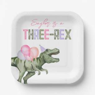 Girl's Three-Rex Party Paper Plates