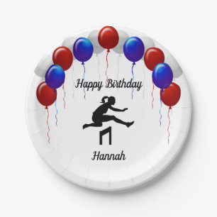 Girls Track & Field Happy Birthday Balloons Paper Plate