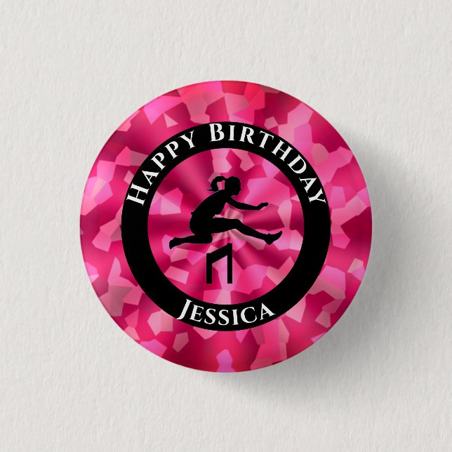Girls Track & Field Pink Camo   1 Inch Round Button (Front)