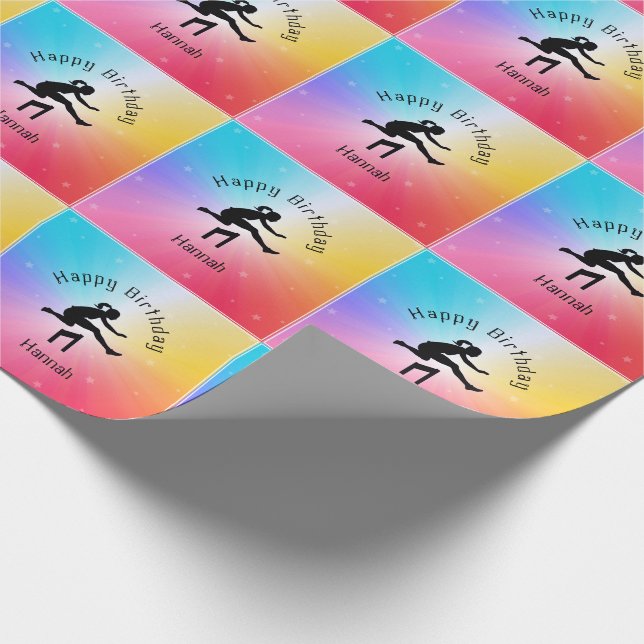 Girls Track & Field Rainbow Stars Wrapping Paper (Corner)