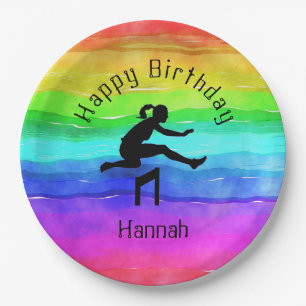 Girls Track & Field Rainbow Watercolor Plates
