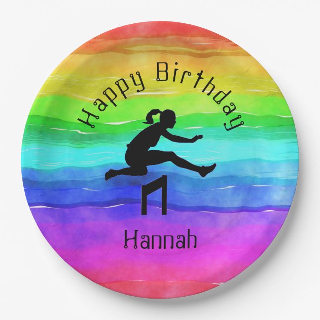 Girls Track & Field Rainbow Watercolor Plates (Front)