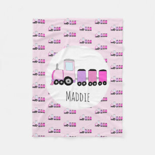 Girl's Train Pattern with Name Children's Fleece Blanket