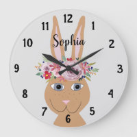 Girls Trendy Floral Watercolor Rabbit and Name
