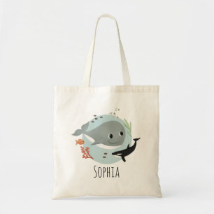 Girls Trendy Ocean Whale with Orca and Fish Kids Tote Bag