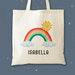 Girls Trendy Whimsical Rainbow Cartoon Kids Name Tote Bag<br><div class="desc">Elevate your child's style with our Girls Trendy Whimsical Rainbow Cartoon Tote Bag! 🌈🎒 Personalized with their name, this cute and modern accessory is perfect for kids who love colour and creativity. The whimsical rainbow cartoon design adds a touch of trendy charm to their looks. A simple yet vibrant way...</div>