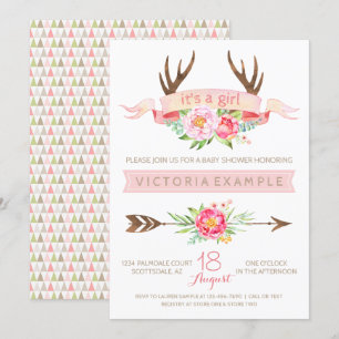 Girls Tribal Antler Baby Shower Invitations