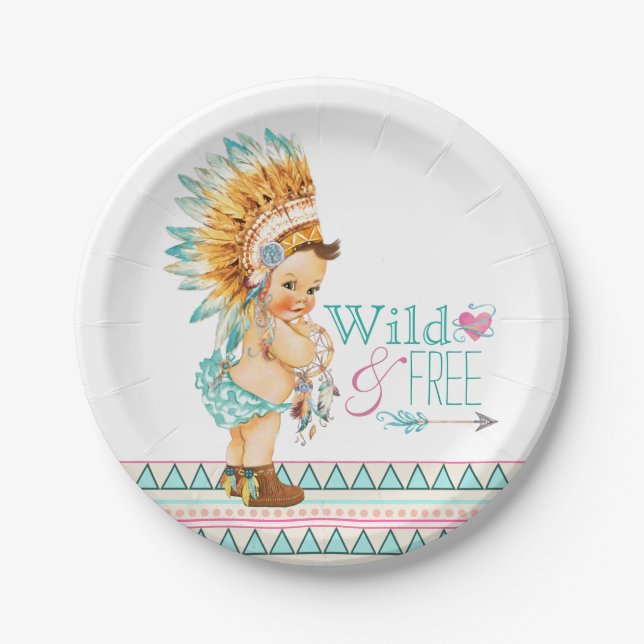 Girls Tribal Baby Shower Paper Plate (Front)