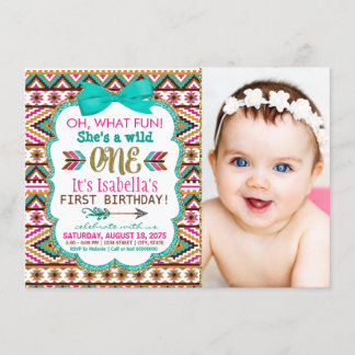 Girls Tribal First 1st Birthday Party Invitation