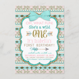 Girls Tribal First Birthday Party Invitation