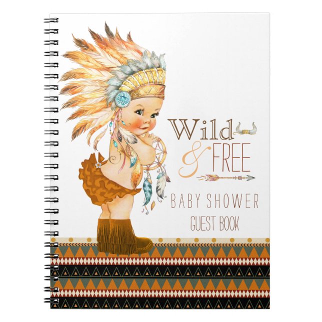 Girls Tribal Wild and Free Baby Shower Guest Book (Front)