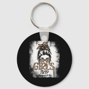 Girls Trip 2025 Messy Bun Leopard Best Friend Matc Keychain