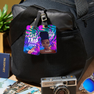 Girls Trip 20XX, Tropical Colourful, Black Woman Luggage Tag