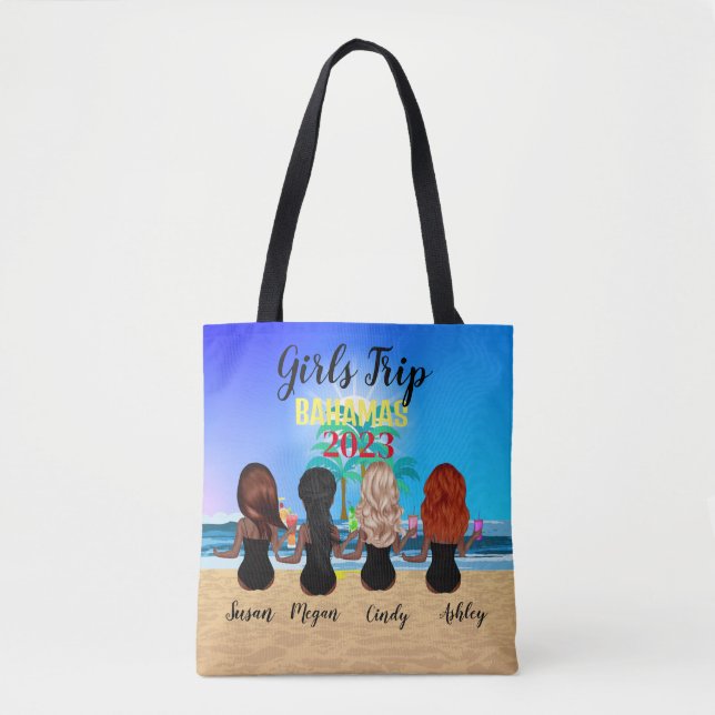 girls trip blue beach summer holiday personalized tote bag (Front)