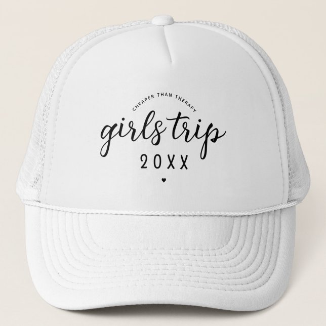 Girls Trip Cheaper Than Therapy Custom Vacation Trucker Hat (Front)