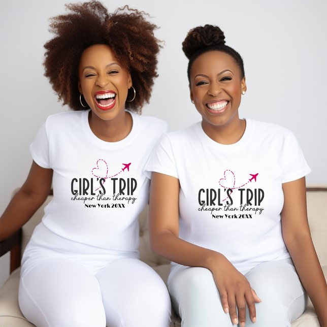 Girl's Trip Fun Travel Customizable T-Shirt (Girls Trip by Plane)