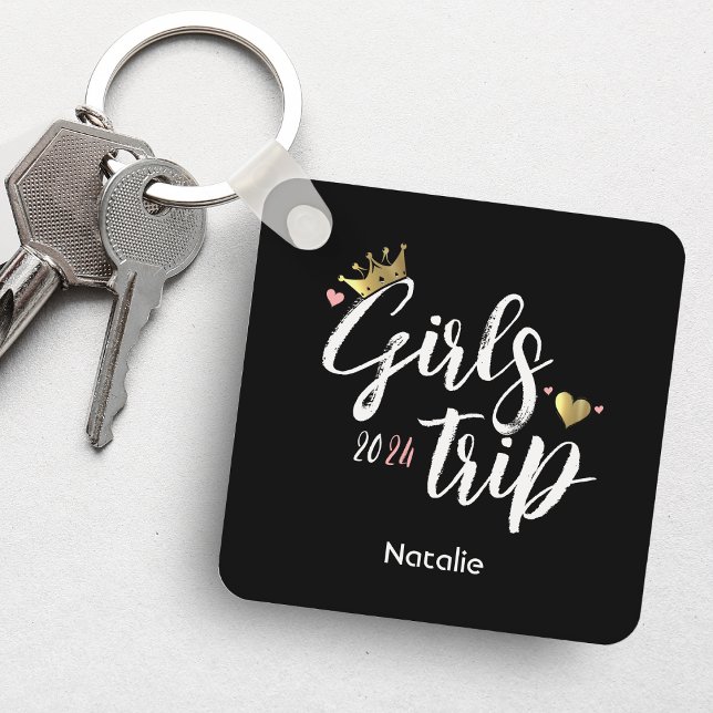 Girls Trip Gold Crown Pink Heart Photo Vacation Keychain (Girls Trip Gold Crown Pink Heart Photo Vacation Keychain
)