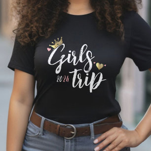 Girls Trip Gold Crown Pink Heart Vacation T-Shirt