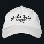 Girls Trip Modern Script Typography Personalized Embroidered Hat<br><div class="desc">Girls Trip Modern Script Typography Personalized Custom Embroidered Baseball Cap features the simple modern embroidered text "Girls Trip" with your personalized location and date or year. Perfect for your next girls trip. Created by Evco Studio www.zazzle.com/store/evcostudio</div>