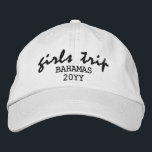 Girls Trip Modern Script Typography Personalized Embroidered Hat<br><div class="desc">Girls Trip Modern Script Typography Personalized Custom Embroidered Baseball Cap features the simple modern embroidered text "Girls Trip" with your personalized location and date or year. Perfect for your next girls trip. Created by Evco Studio www.zazzle.com/store/evcostudio</div>