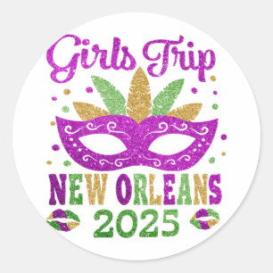 Girls Trip New Orleans 2025 Mardi Gras Mask Beads Classic Round Sticker