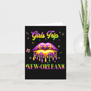 Girls Trip New Orleans Mardi Gras Lips Beads Carni Card